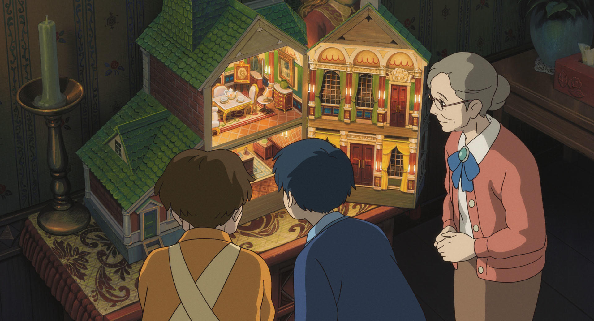 Sho and Arrietty in a quiet garden scene from The Secret World of Arrietty