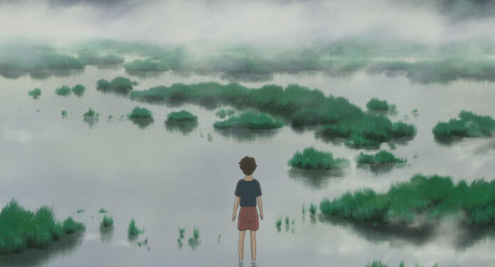 Official Studio Ghibli cozy autumn scene Anna and Marnie near the marsh house in When Marnie Was There, official Studio Ghibli still