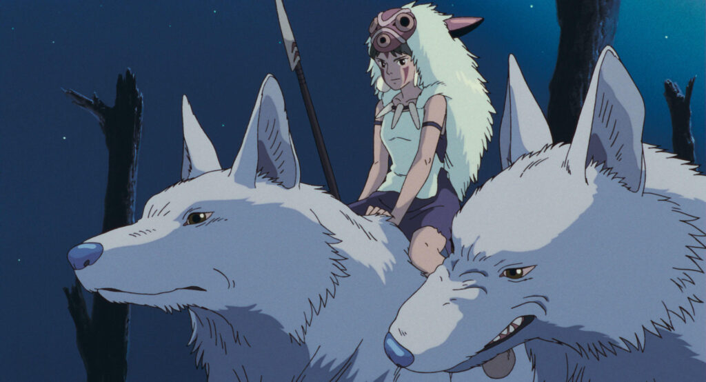 Ashitaka and San from Princess Mononoke, official Studio Ghibli still for an adult viewing guide.