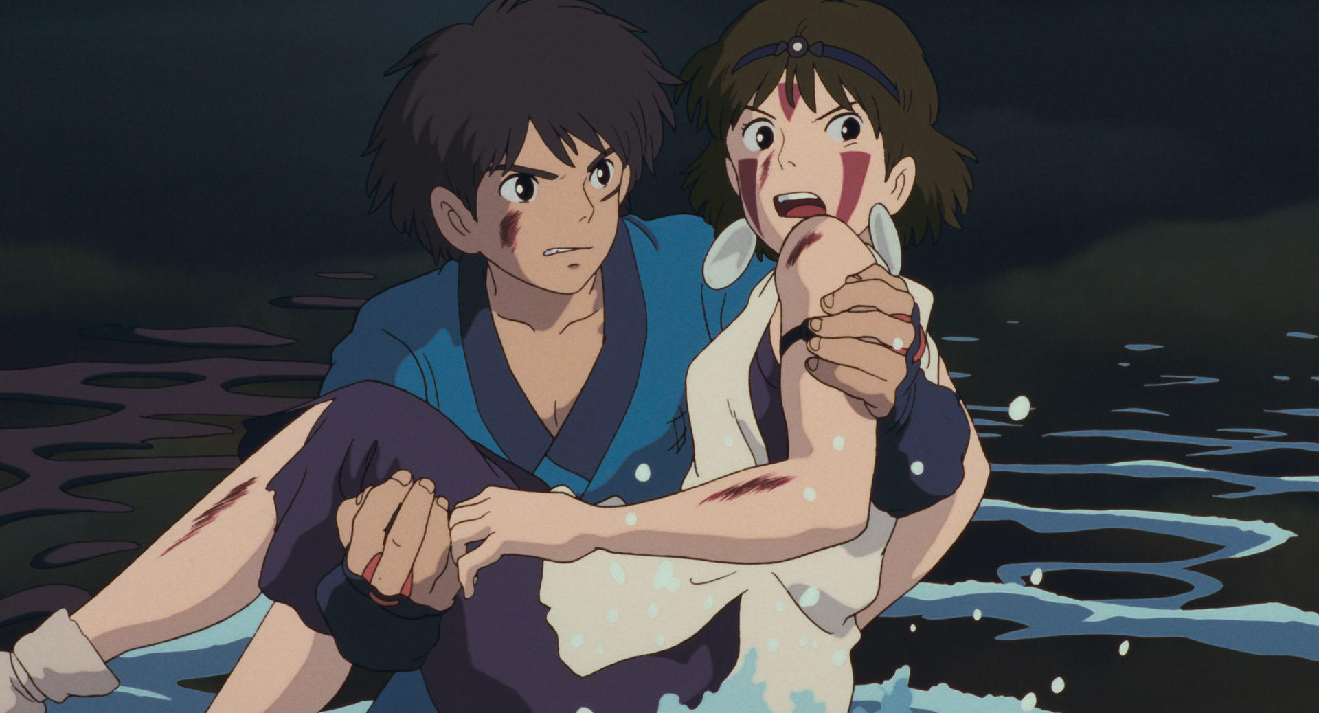 Official Studio Ghibli still from Princess Mononoke used for a guide to scarier Ghibli moments.