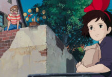Best Studio Ghibli Movies for Teens: Confidence, Identity, and Big Feelings Kiki flying over town in an official Studio Ghibli still from Kiki’s Delivery Service