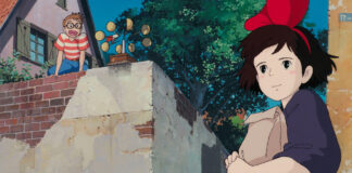 Best Studio Ghibli Movies for Teens: Confidence, Identity, and Big Feelings Kiki flying over town in an official Studio Ghibli still from Kiki’s Delivery Service