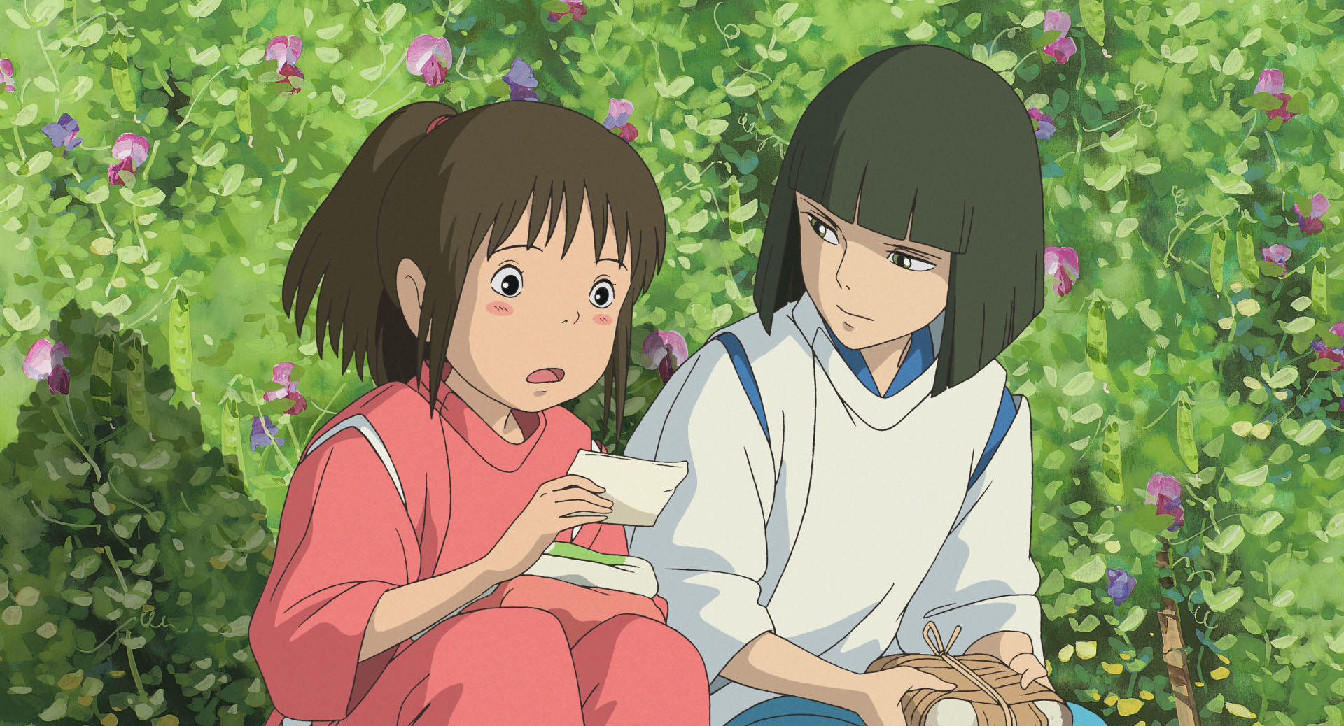 Official Studio Ghibli still from Spirited Away showing Chihiro in the spirit world
