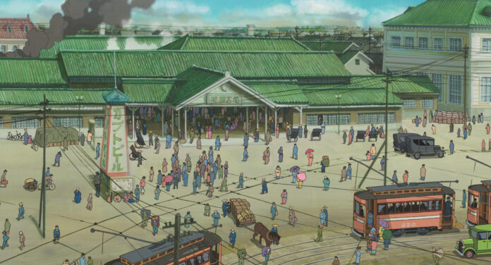 Jiro walking through a windswept landscape in The Wind Rises, official Studio Ghibli still
