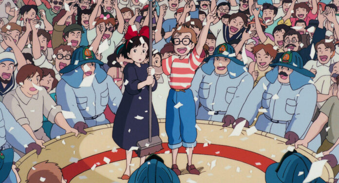 Kiki flying over Koriko in Kiki’s Delivery Service official still Kiki flying over Koriko in Kiki’s Delivery Service, official Studio Ghibli still