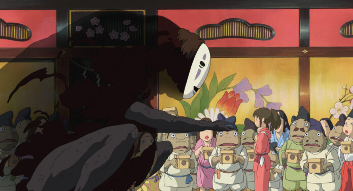 Spirited Away official Studio Ghibli still for mood-based watch guide Chihiro in an official Studio Ghibli still from Spirited Away
