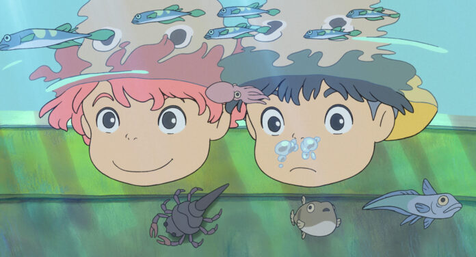 Ponyo and Sosuke in an official Studio Ghibli still from Ponyo