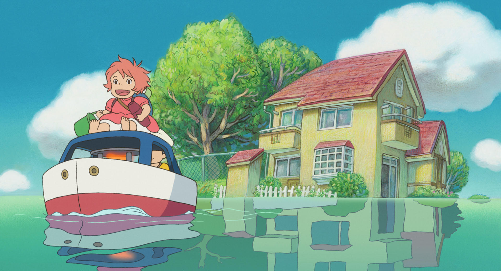 Sosuke and Ponyo together in Ponyo, a childlike friendship with family-story energy.