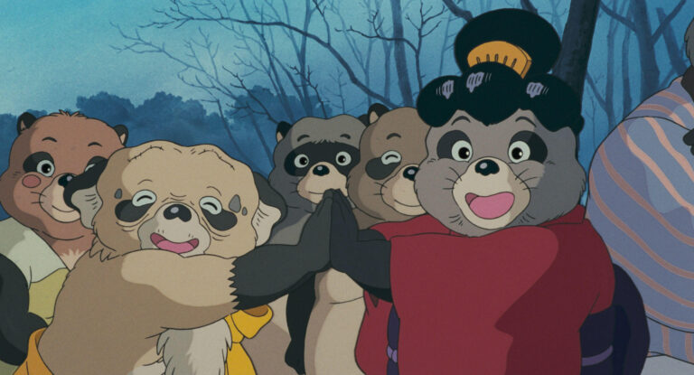 A group of tanuki gathered in a green forest in Pom Poko